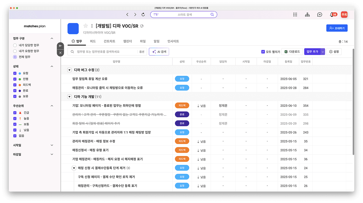 웹 대시보드 화면