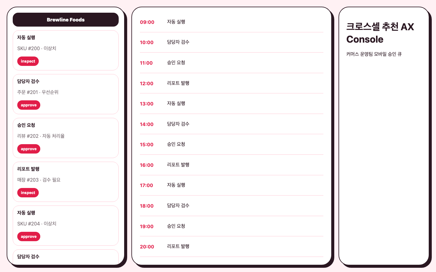 크로스셀 추천 운영 큐 화면 캡처