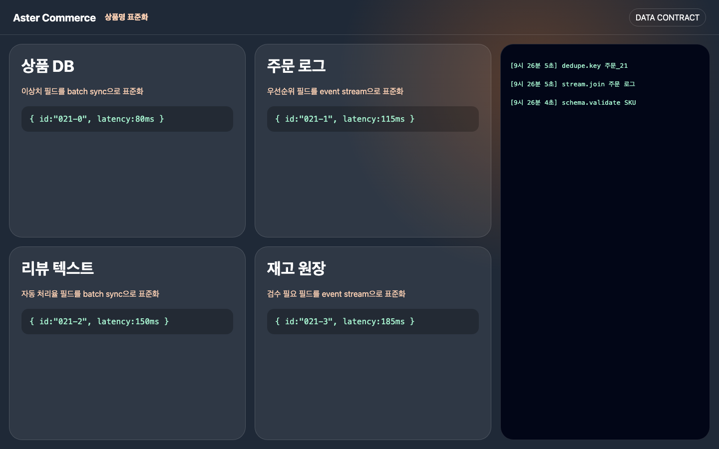상품명 표준화 데이터 연결 화면 캡처