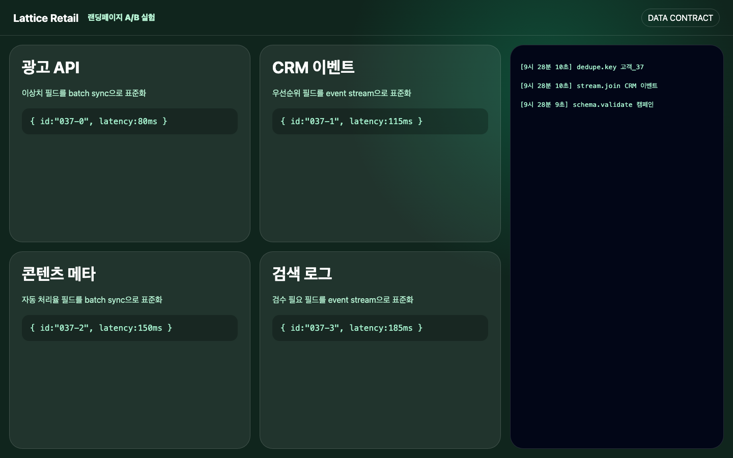랜딩페이지 A/B 실험 데이터 연결 화면 캡처