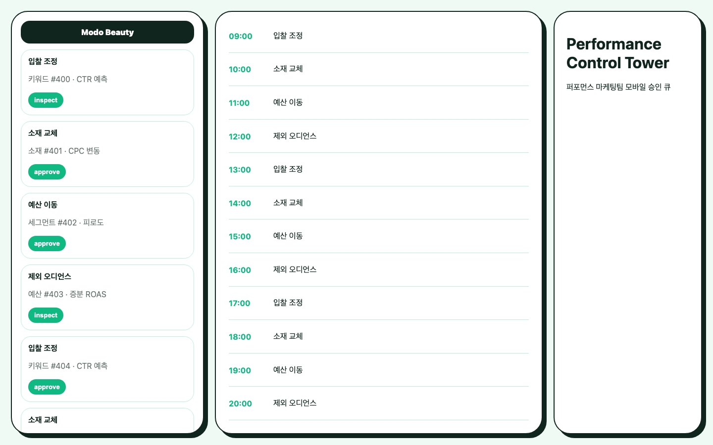 검색광고 입찰 조정 운영 큐 화면 캡처