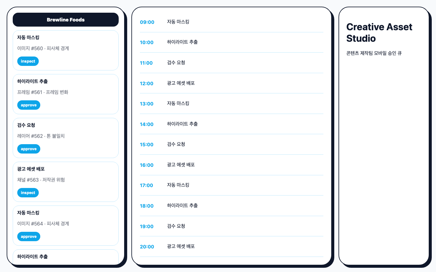 브랜드 세이프티 검수 운영 큐 화면 캡처